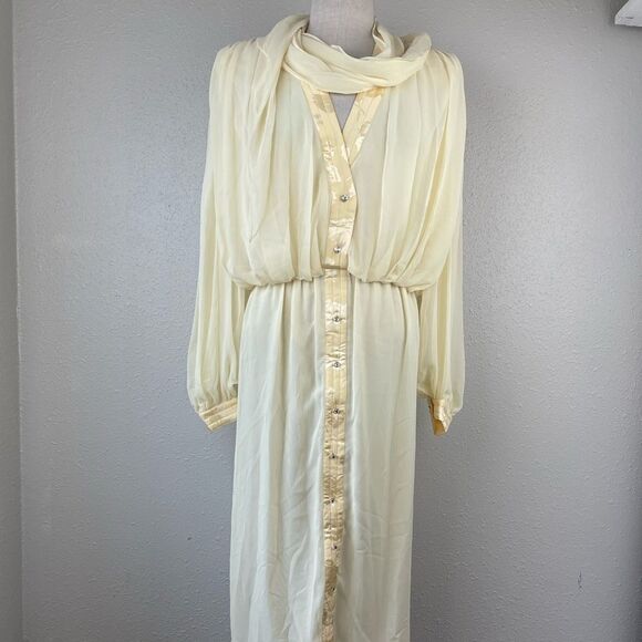 NWT Vintage Wayne Clark by Aline Marelle Yellow Silk Dress and Scarf Size 12 - Picture 1 of 11